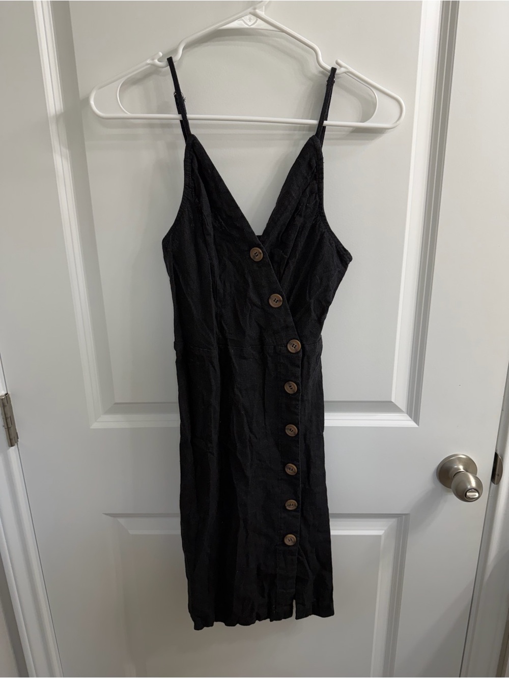 Love Tree Black Midi Button-Front Spaghetti Strap Dress Size S